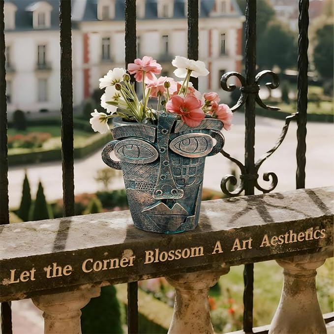 Abstract Face Planters Pots, Unique Head Planter for Indoor Plants, Funny Face Flower Pot, Cute Abstract Art Flower Vase with Facial Expressions, Unique Planter Head Pot for Home Decor(Vintage,M)