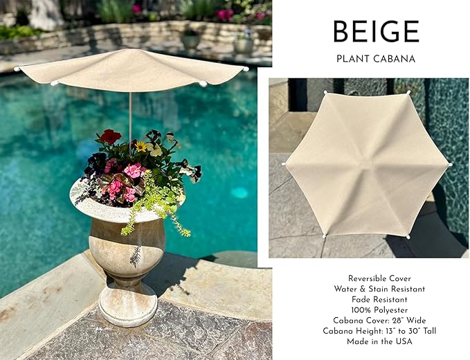 Fixed Plant Shade for Potted Plants 28" x 30" Outdoor Container Sun Shade Cover Premium Fabric Canopy with Fiberglass Frame & Soil Anchor Stripes & Solids Assembly Required