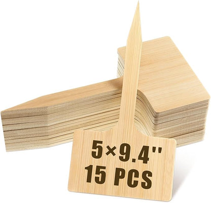 Hicarer 15 Pcs 30 Pack 5" x 9.4" Extra Large Bamboo Garden Markers, Natural Wood T-Type Large Plant Labels for Herbs, Flowers & Vegetables – Easy to Read Full-Size Tags for Garden Outdoor