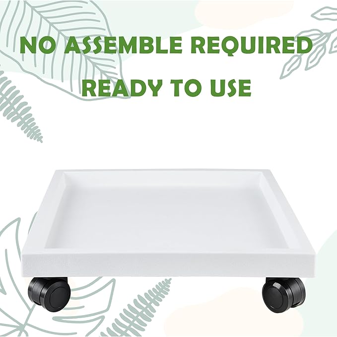 13 Inch Square Rolling Plant Caddy Saucer with Wheels, Heavy Duty Wheeled Planter Stand for Potted Plant, Coaster Roller Base Tray with Casters, Flower Pot Dolly Holder for Indoor Outdoor