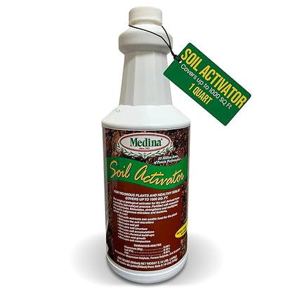 Medina Liquid Soil Activator - Liquid Fertilizer for Indoor & Outdoor Plants - Promotes Root Growth, Balances Soil Compaction - Ideal Plant Food for Houseplants - Covers up to 1000 Sq. Ft. - 1 Quart