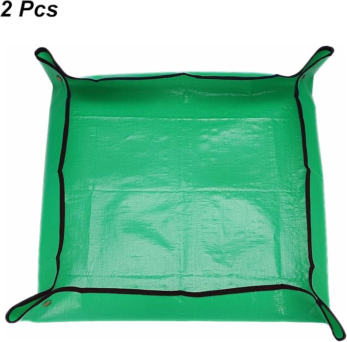 HARFINGTON 2pcs Repotting Mat 26" x 26" PE Cloth Waterproof Plant Repotting Mat Foldable Portable Gardening Potting Tray with Metal Buckle for Indoor Plant Change Soil Watering, Green