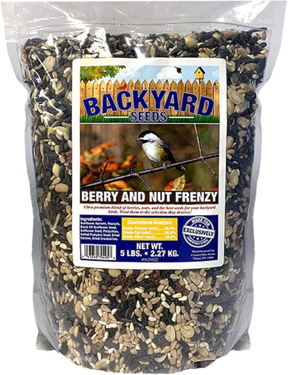 CountryMax Backyard Seeds Berries 'n Nut Blend Bird Seed Mix 5lbs - Premium Seeds, Nuts & Cranberries, Small Bag of Wild Bird Food