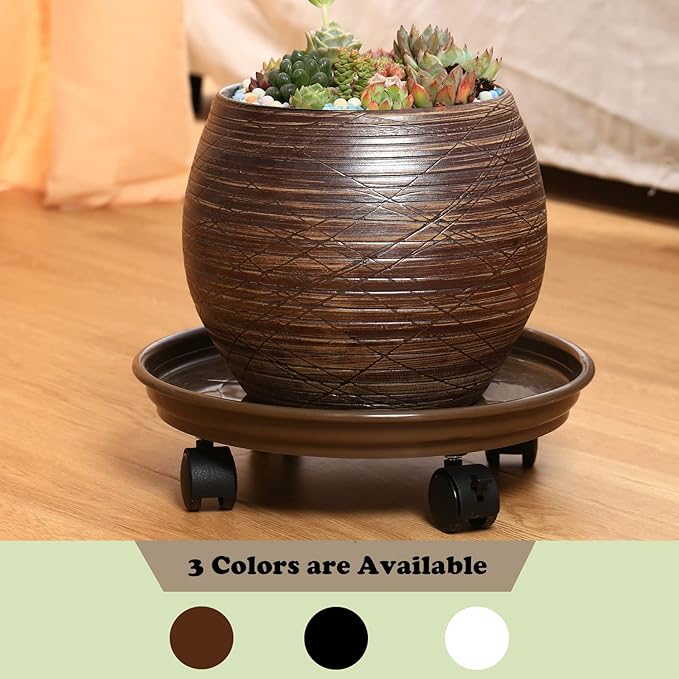 4 Packs Plant Caddy with Wheels 11.8" Plastic Rolling Plant Stands Heavy-Duty Plant Dolly with Casters Indoor Outdoor Plant Roller Base Large Saucer Tray Mover Coaster, Brown