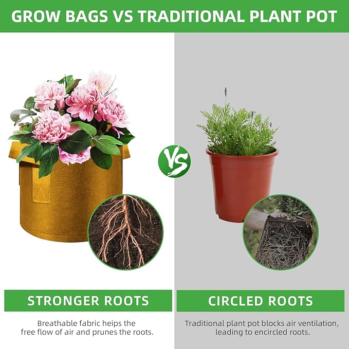 5-Pack 20 Gallon Grow Bags Heavy Duty Thickened Nonwoven Fabric Pots with Handles, Plant Grow Bags for Vegetables/Flower/Plant/Fruits, Brown