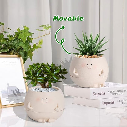 NINIPAPA Self Watering Plant Pot 4 Inch Cute Smile Face Planter Pot for Indoor Outdoor Plants with Drainage Hole Unique Flower Pots for Succulent/Herbs/Violets