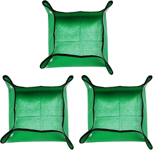HARFINGTON 3pcs Repotting Mat 13" x 13" PE Cloth Waterproof Plant Repotting Mat Foldable Portable Gardening Potting Tray with Plastic Buckle for Indoor Plant Change Soil Watering, Green