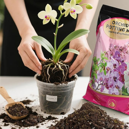 Organic Orchid Potting Mix & Bark Blend 4qt - All Natural, Fast Draining Soil for Phalaenopsis, Dendrobium, Oncidium Plants