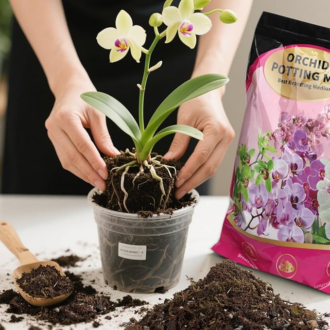 Organic Orchid Potting Mix & Bark Blend 2qt - All Natural, Fast Draining Soil for Phalaenopsis, Dendrobium, Oncidium Plants