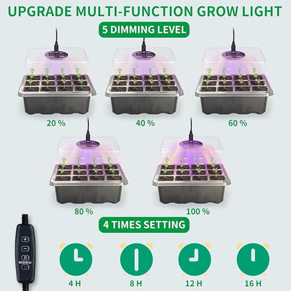 Seed Germination Kit with Heat Mat and Light Humidity Domes, 60 Cell Starter Trays Germination Station Cloning Kit
