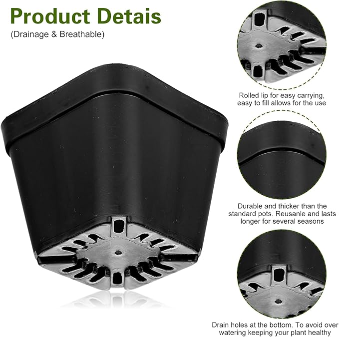 36 Pcs Nursery Pots 4 Inch, Plastic Seed Starting Pot with Drainage Holes, Sturdy Seedling pots for Planting, Succulents, Transplanting, Cuttings (Black)