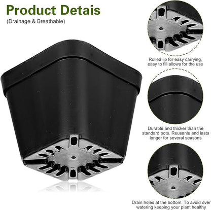 36 Pcs Nursery Pots 4 Inch, Plastic Seed Starting Pot with Drainage Holes, Sturdy Seedling pots for Planting, Succulents, Transplanting, Cuttings (Black)