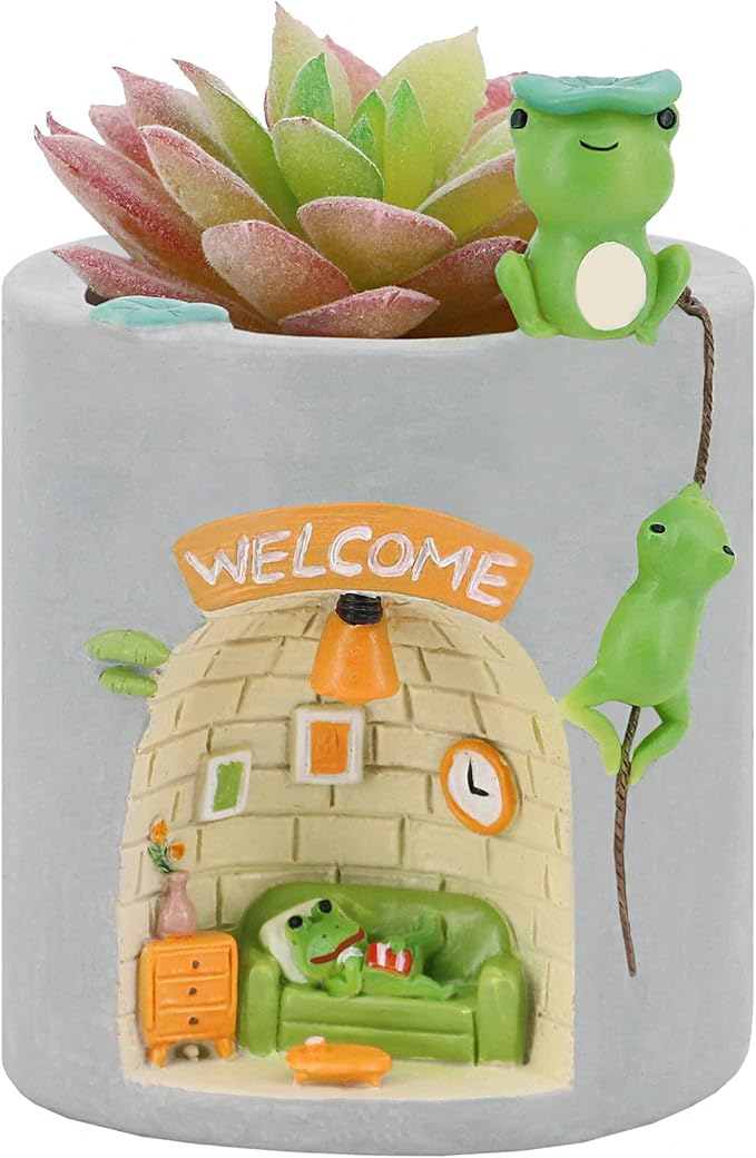 Segreto Creative Resin Plants Flower Pots Planter with Drainage for Succulent Planting Pot Decorated Desk,Garden,Living Room (Frog)