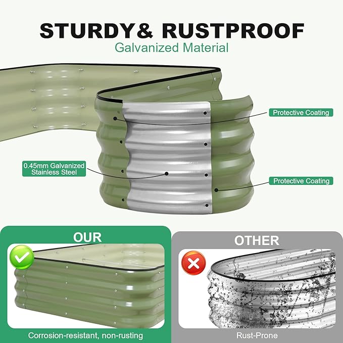 1MORE Raised Garden Bed -5X3X1 Galvanized Planter Box for Outdoor Gardening,4 in 1 Modular Raised Bed Kit with Protective Tape, Gloves for Herb，Ideal for Vegetables and Plants.Green-2Pcak