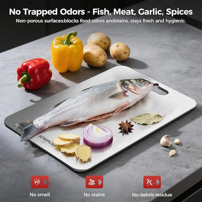 Titanium Cutting Board, 100% Pure Titanium Cutting Boards for Kitchen, Double Sided Non Toxic Cutting Board, Hygiene Durable Dishwasher Safe 10.5”×6.3” (M)