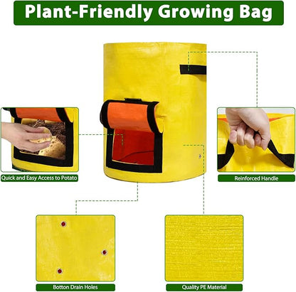 JJGoo Potato Grow Bags, 4 Pack 10 Gallon with Flap and Handles Planter Pots for Onion, Fruits, Tomato, Carrot - Yellow