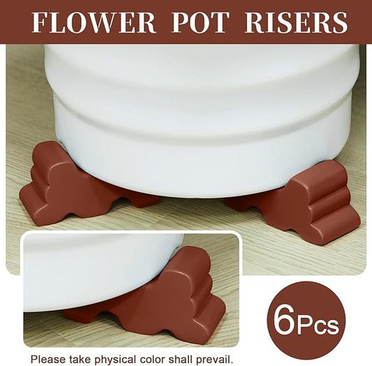 Kigeli 6 Pcs Resin Garden Pot Feet for Outdoor Planters 3 Inch Long 1.5 Inch Tall Flower Handmade Elevator Plant Feet Frost Proof Lifter for 14-20 in Pot(Brown,Classic)