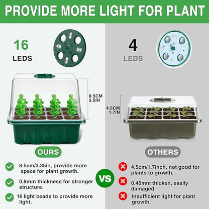 YAUNGEL Seed Starter Tray with Grow Light, 6 Pack Seed Starter Kit with Timing Controller Adjustable Brightness, Thicken Seedling Starter Trays with Humidity Domes Heightened Lids, Gift Box