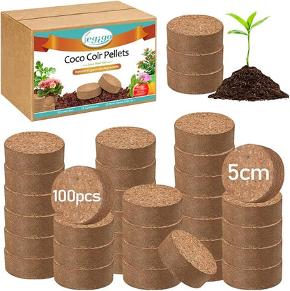 Legigo 100 PCS 50mm Coco Coir Pellets Potting Soil Mix- Compressed Coconut Coir Discs Seed Starting Soil Pellets, Coco Peat Soil Pods for Indoor & Outdoor Plants, Gardening Herbs Bonsai and Vegetables