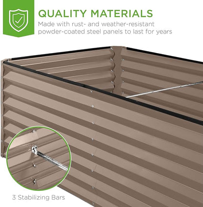 Best Choice Products 8x4x2ft Outdoor Metal Raised Garden Bed, Deep Root Planter Box for Vegetables, Herbs & Flowers, 478-Gallon Capacity, 100% Non Toxic Materials - Taupe