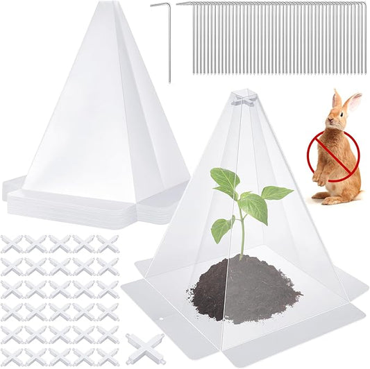 30 Pieces Garden Cloches for Plants, Reusable Plastic Plant Seedling Protector with 60 Ground Securing Peg, Transparent Bell Jar Cloches to Protect Plants from Birds, Slugs, sun, Frost, Freeze Weather