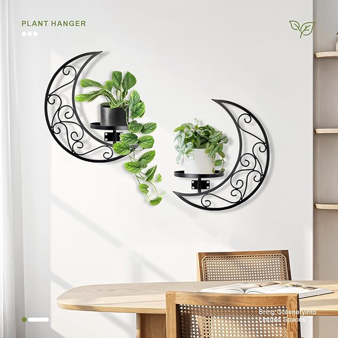 Wall Planters for Indoor Plants Plant Holder Moon Shape Metal Hanging Planters Window Plants Stand Hanger Shelf Flower Display Rack for Living Room Ornament Decor