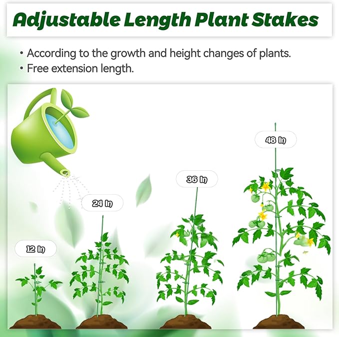 Plant Stakes 12 Inch Adjustable Length Plant Support Stake Orchid Stick with Clips Garden Pole for Indoor Outdoor Tomatoes Beans Vegetable