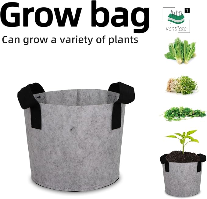 Grow Bags,Growing Pot Bags Garden Grow Bag Indoor Outdoor Fabric Aeration Plant Pot Container Flower Vegetable Pouch (Light Gray,1 Gallon)