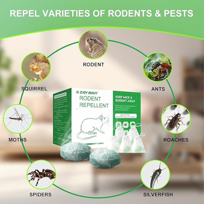 24PCS Mouse Rodent Repellent, Natural Mouse Repellent Peppermint Oil for Mice, Rats, Squirrels, Spiders and Pests, Keeps Pests Away Effectively from Garden & Home, Indoor & Outdoor Use