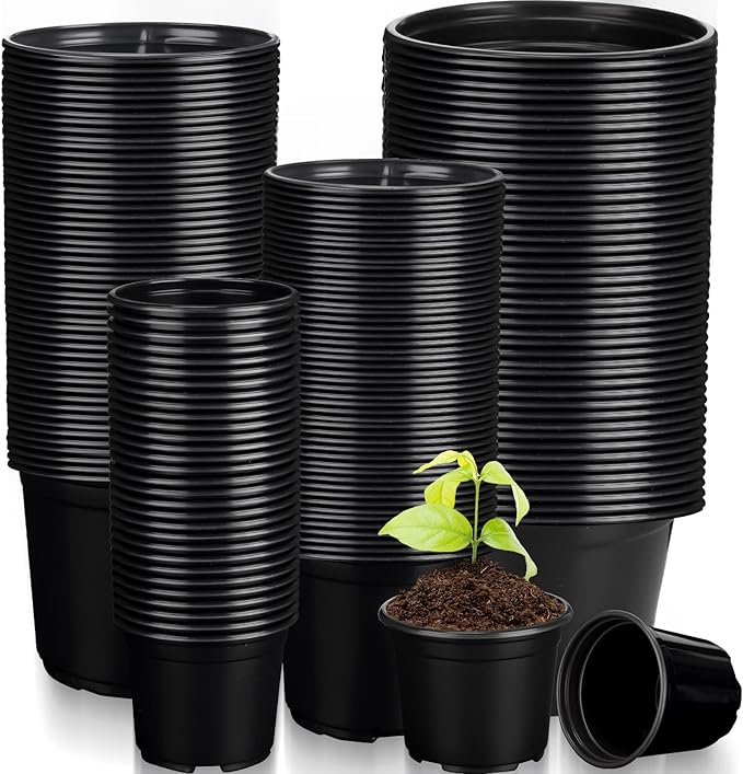 Eaasty 200 Pcs Plastic Plant Pots 3 4 5 6 Inch Plant Nursery Pots with Drainage Holes Black Garden Pots Round Seedling Pots Thickened Soft Plastic Flower Pots for Seedling Cutting Transplanting