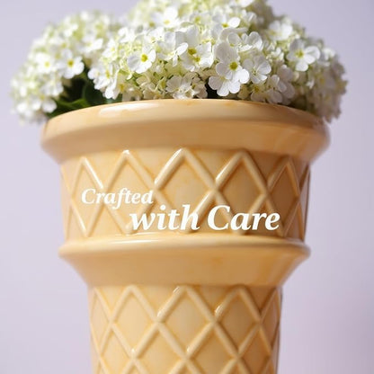 Fun&Unique Ice Cream Cone Flower Planter Charming 7inch tall x 3.5inchbottomwide x 5.3inchupperwide Ceramic Vase for Indoor & Outdoor Home Decor-Quirky Retro Garden Art for Plant Lovers