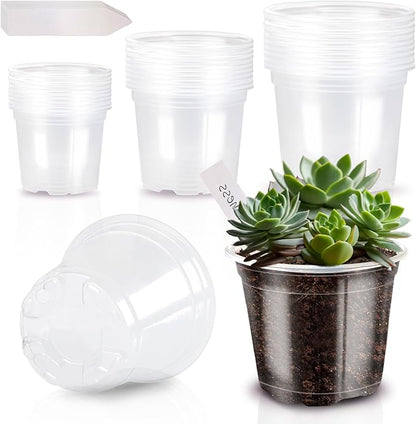 4/5/6Inch Nursery Pot,30 Pack Clear Pots with Drainage, Plastic Pots for Planting Vegetables Flowers Seedlings