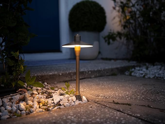 G2 12V Brass Mini Path Light (15" Tall) with 3W 2700K Warm White G4 LED Bulb for Low Voltage Landscape Lighting on Outdoor Pathway, Walkway, Garden, Driveway or Patio