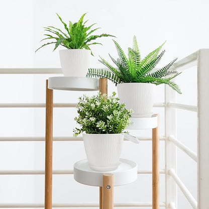 8/7/6 inch Plant Pots, 3 Pack Flower Pots for Outdoor Indoor Garden Plants, Large Planters with Multi Mesh Drainage Holes and Saucer (White, 8"+7"+6")
