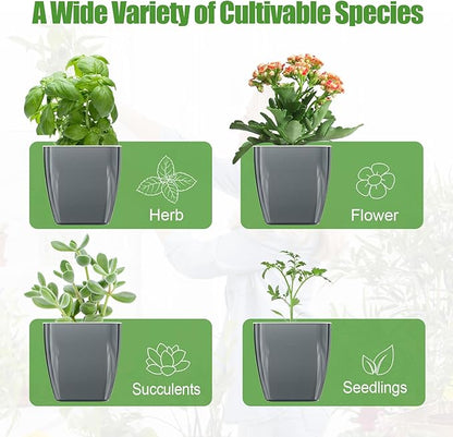 8 Pack 4-inch Plant Pots Indoor Garden Decorative Flower pots Small Self-Watering Planters for Small Plants WindowSill Planters for Succulents, African Violets, Herbs(Sliver Black)