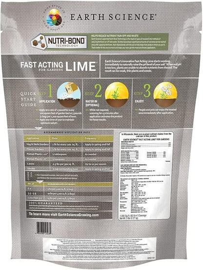 Earth Science Fast Acting Lime Granules—5lb— Instantly Raise pH of Soil & Reduce Nutrient Runoff for Improved Growth & Color - Long Lasting Lawn Care with Calcium