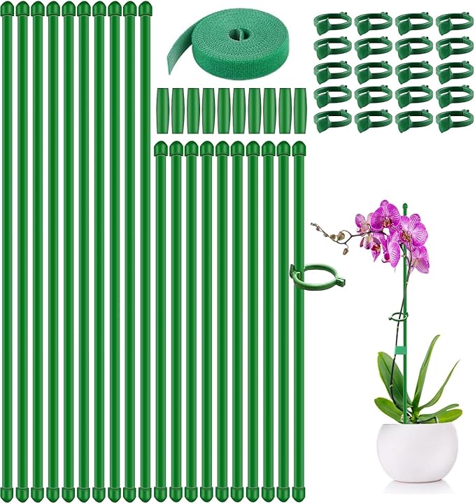 20Pcs Plant Support Stakes 17inch &11inch,Toylin Adjustable Length Plant Support Stake Orchid Stick with Clips for Indoor Outdoor,Garden Pole for Potted Orchid Tomato Vegetables