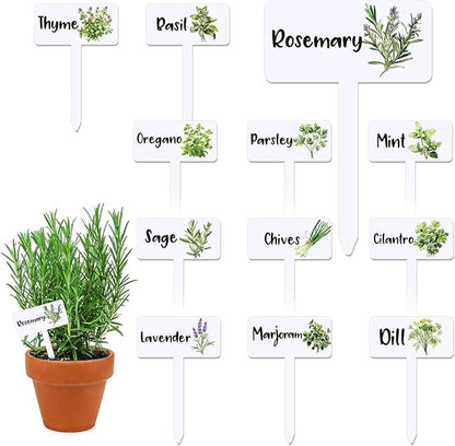 JarThenaAMCS 24Pcs Acrylic Plant Label Signs 12 Styles T-Type Herb Garden Markers Waterproof Reusable Plant Stake Tags with Names for Spring Summer Nursery Indoor Outdoor Garden Decoration