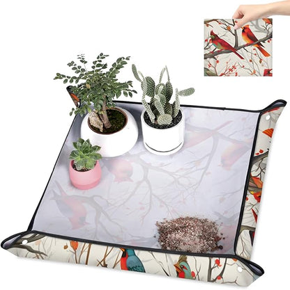 Repotting Mat for Indoor Plant 19.7"x19.7" Colorful Birds Soil Change Mat Waterproof Planting Tray Foldable Succulent Potting Mat Gardening Gifts for Women Men Plant Lovers