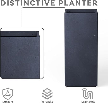 Kante 23.6" H Tall Rectangular Concrete Planter, Modern Square Diameter Plant Pot with Drainage Hole and Rubber Plug for Indoor Outdoor Home Patio Garden, Charcoal