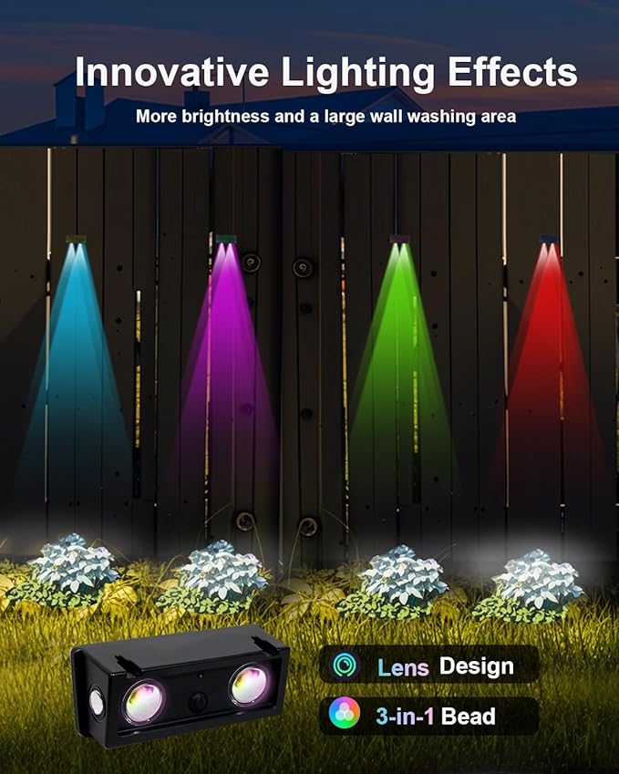 12 Pack Color Changing Solar Powered Fence Lights Outdoor Decorative LED Waterproof Yard Lamps for Outside Wall, Deck, House Patio, Rail, Stair, Yard, Pool, 7 Colorful Modes, Easy Installation