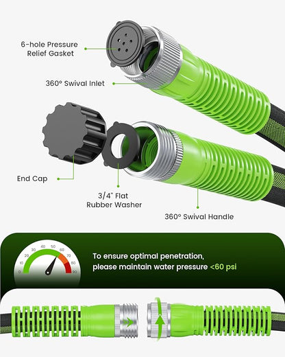 RAINPOINT Soaker Hose 25FT, 80% Water-Saving Flat Drip Hose, Leakproof and Flexible with Anodized Aluminum Ends, Double Layer Gardening Irrigation Hoses for Gardens, Vegetables and Trees, Green