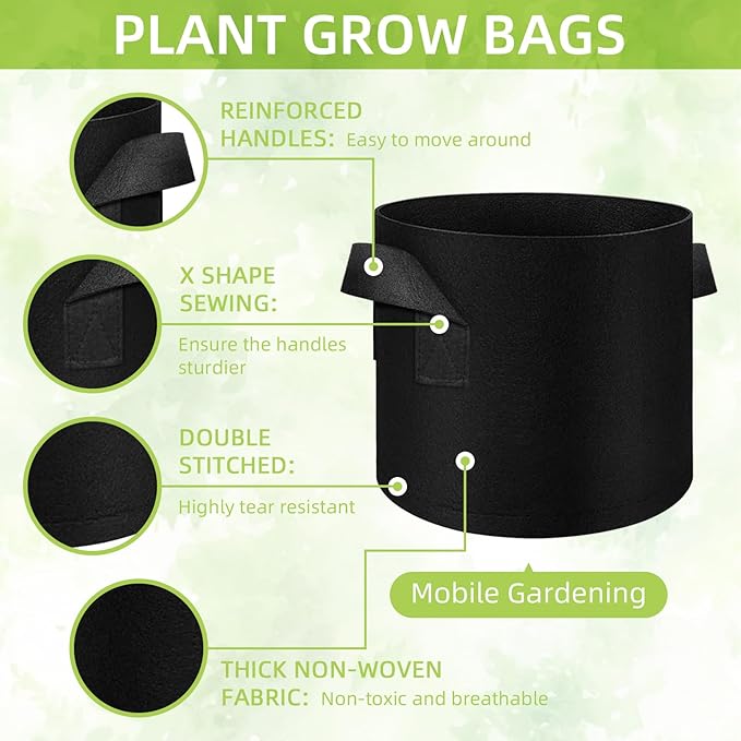 40-Pack 5 Gallons Grow Bag, Non-Woven Fabric Pots Plant Bag, Plant Grow Bags with Handles, Garden Planting Bags for Potatoes, Carrots, Tomatoes and Other Vegetable,Fruits