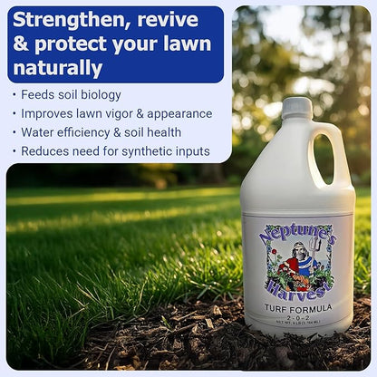 Neptune's Harvest Turf Fertilizer (2-0-2) - 9 LB Bottle - Fish & Seaweed-Based Lawn Food Formula - Organic Liquid Fertilizer for Lawn & Seed - Ideal for Flowers, Vegetables, Trees, & Shrubs