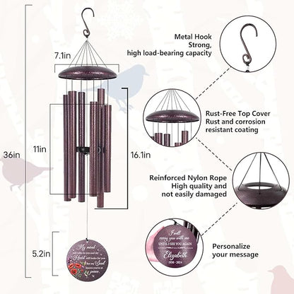 ASTARIN Personalized Memorial Wind Chime for Loss of Loved One 30/36/45 inch, Sympathy Deep Tone Wind Chimes for Mom Dad/Mother Father, Remembrance Gifts for Grief Condolence Funeral, Produced in USA