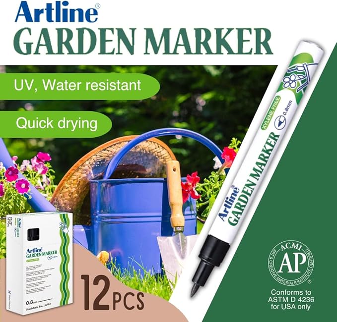 Artline Garden Markers, 0.8 mm Writing Width, Black, 12 Pack (EK-780)