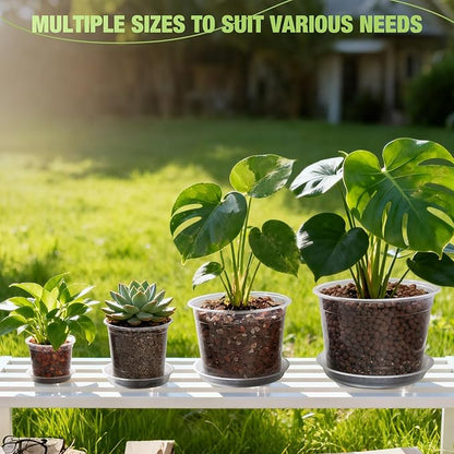 10/8/6/4 Inch Clear Nursery Pots with Drainage Holes and Saucers, 12 Pack Clear Pots for Plants Variety Pack, Seedling Pots for Succulents, Herbs, Flowers, Vegetables