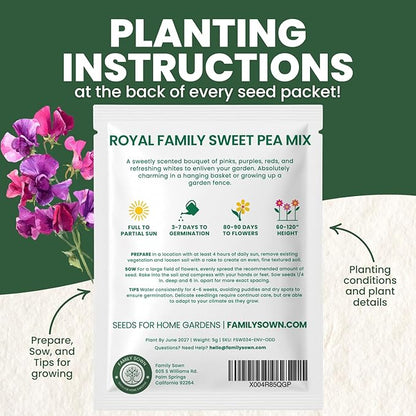 Sweet Pea Royal Family Mix – 50 Seeds for Planting – 2026 Season – 5 Grams
