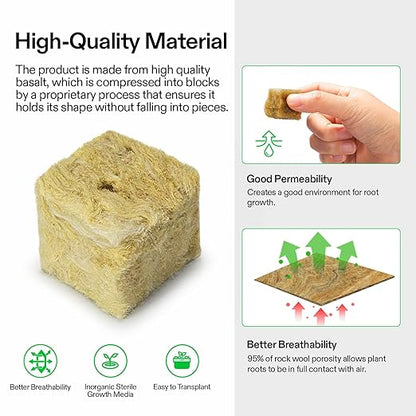 VIVOSUN 1.6" Rockwool Cubes, 112 Plugs Stonewool Starter Grow Cubes for Cuttings, Cloning, Plant Propagation, Seed Starting, Hydroponic Grow Media for Vigorous Plant Growth, 4 Sheets of 112 Plugs