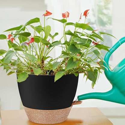12 inch Large Self Watering Plant Pots, Flower Pots Planters with Multi Mesh Drainage Holes for Indoor Outdoor Garden Plants and Flowers.（Black）